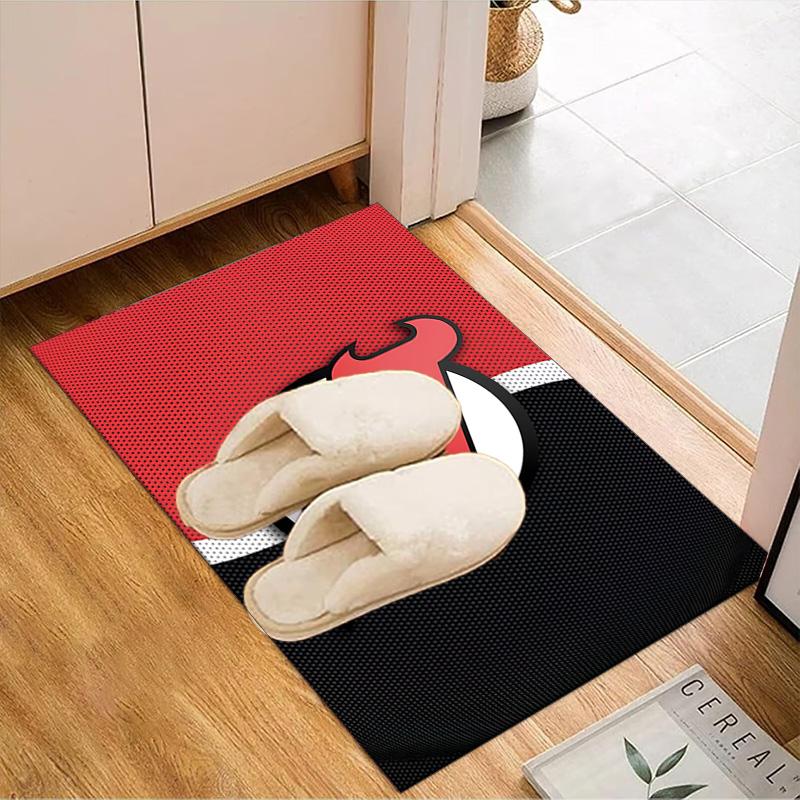 Jersey Devils Logo Floor Mat for Living Room, Game Rooms, Office, Bedroom, Office Floor Mat Playful Design, Christmas Fan Gifts