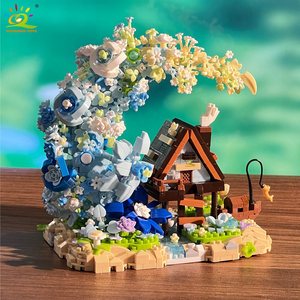 1343PCS MOC Flower Moon House Micro Building Block wooden house Model Diamond Brick Toy for Children Desk Decoration