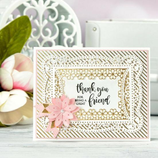 Fustelle in metallo con cornice rettangolare a forma di fiore, fai da te, scrapbooking, biglietti, album, stencil