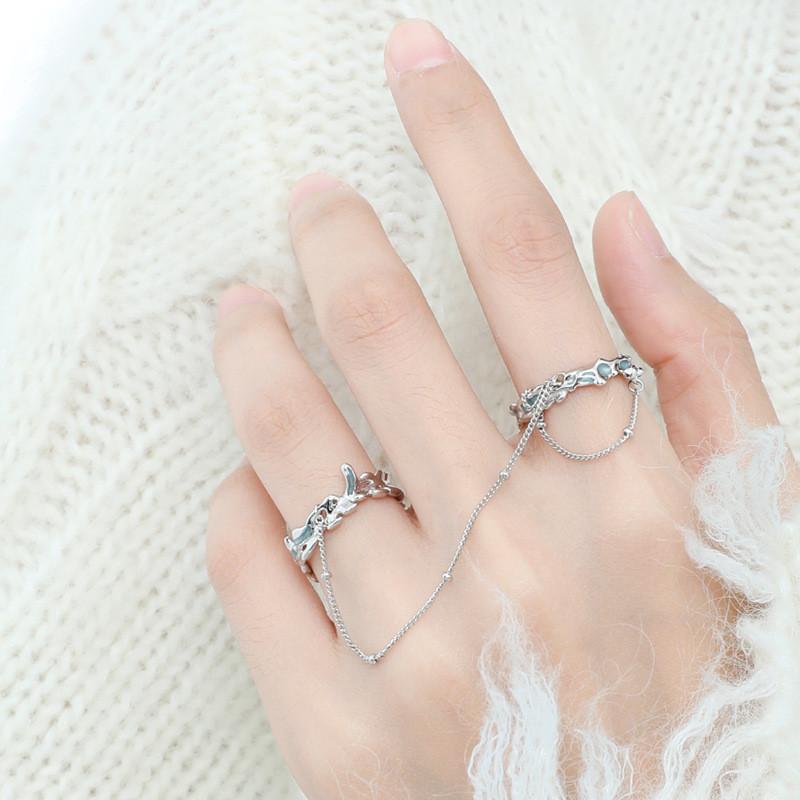 Chic Geometric Open Chain Double Ring For Women Elegant Fashion Accessory 2023
