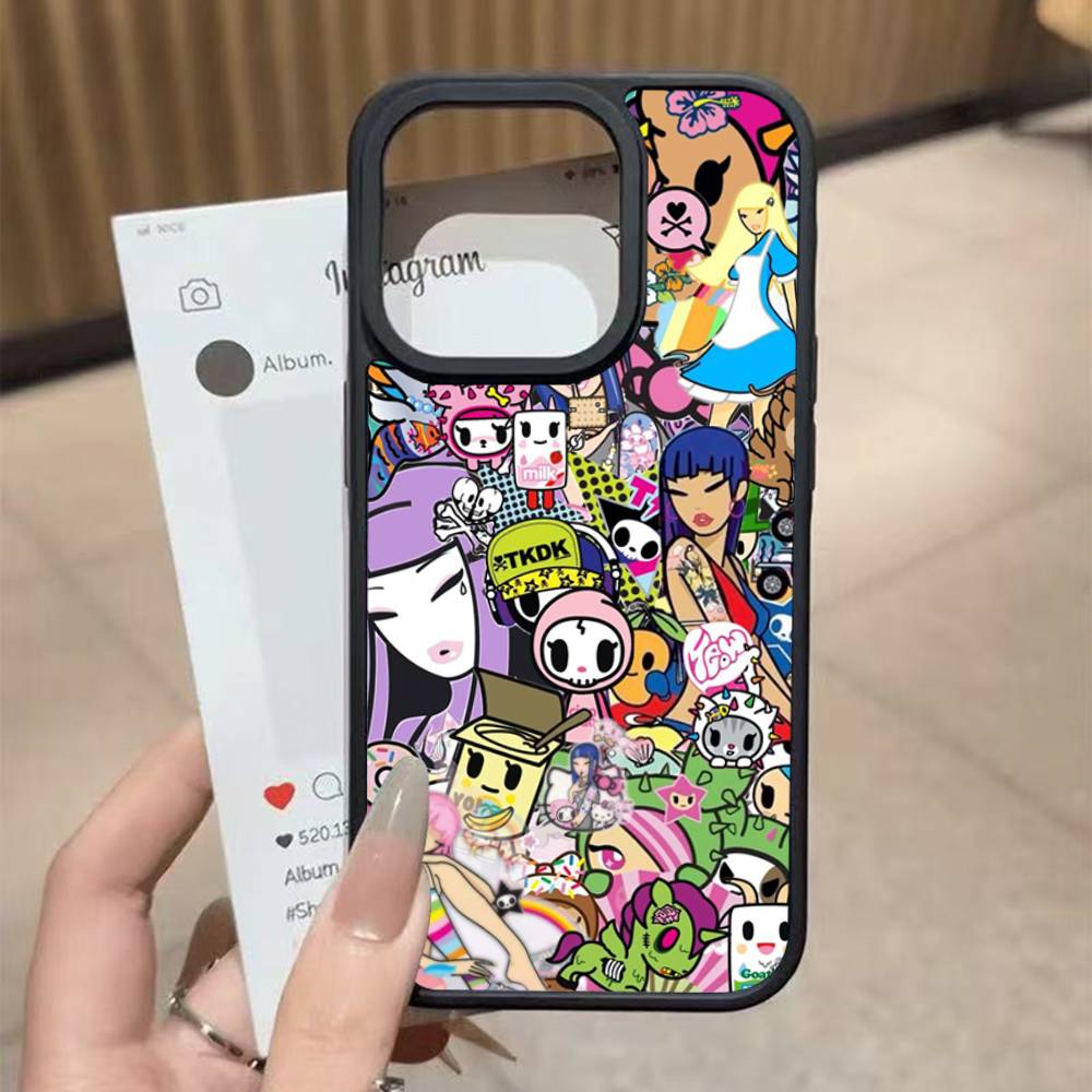 Japan T-Tokidokis Black Silicone Hard Plastic Phone Case For Iphone 17 Air 16 15 14 13 12 11 Pro Max PC+TPU Case