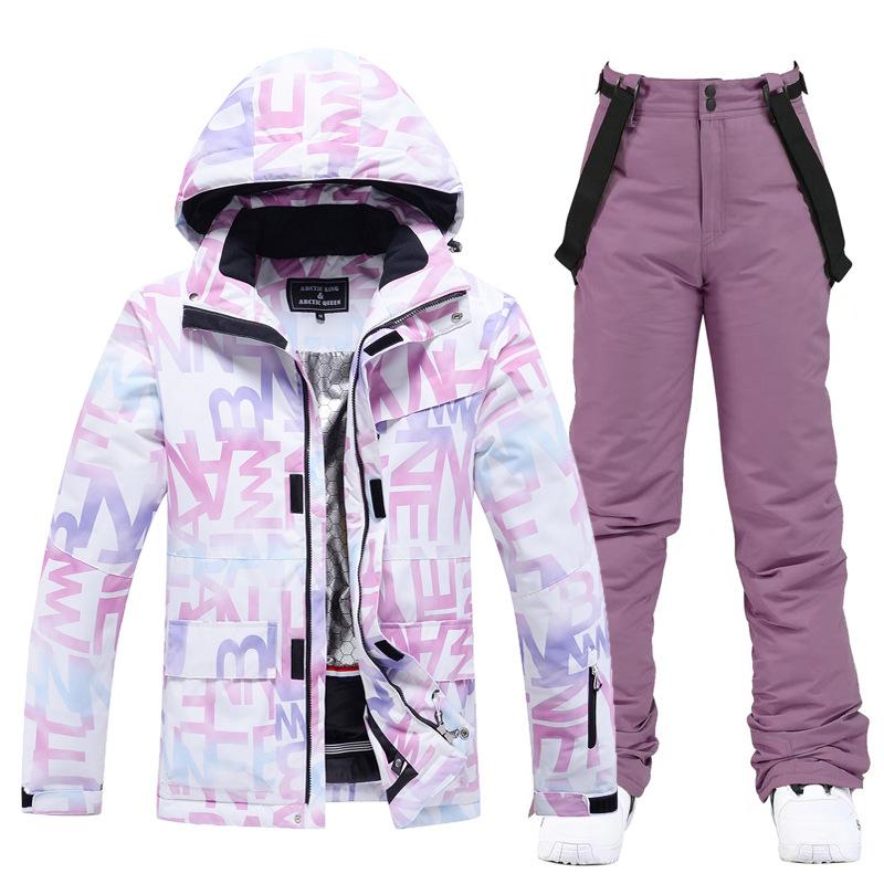 Women Fashion Letter Women Ski Suit Winter Windproof Waterproof Snowboard Jacket Pants Snow Walking Clothes Female Snowsuit