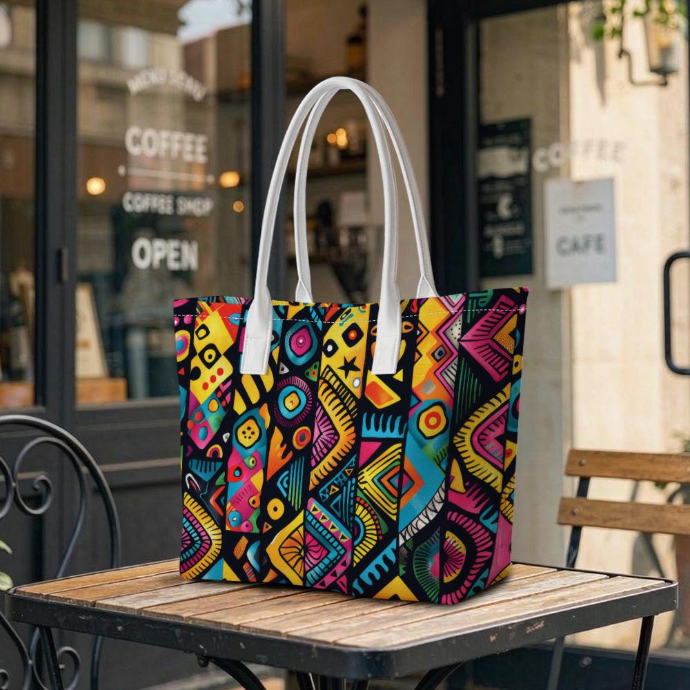 Colorful Geometric Printed Tote Bag Casual Large Capacity Daily Shoulder Bag For Women Outdoor Shopping Travel Commute Handbag
