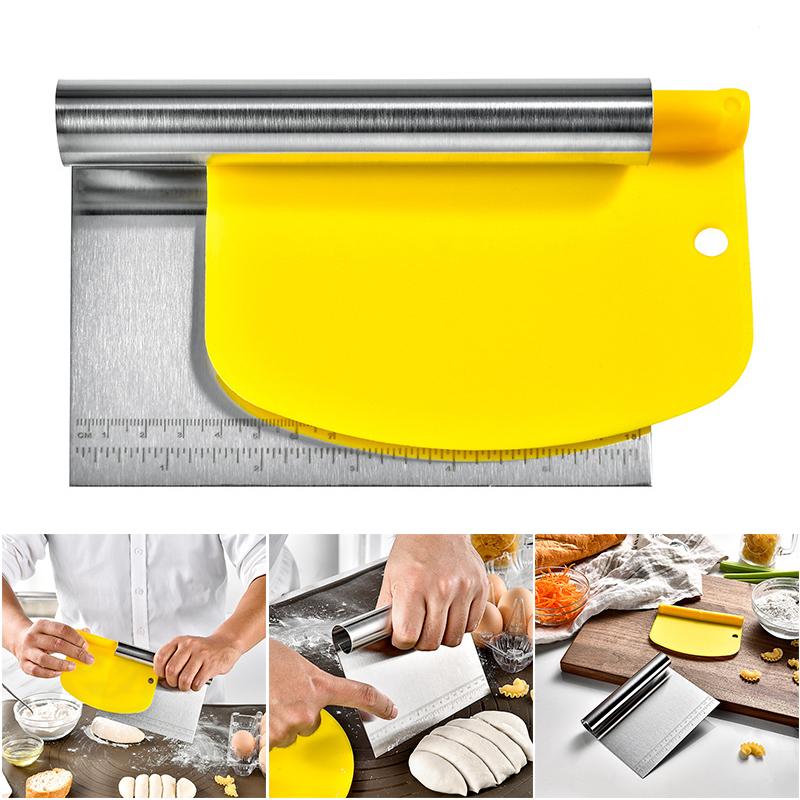 Dough Scraper With Measuring Scale Multipurpose Stainless Steel Cake Pizza Cutter Practical Kitchen Baking Tools