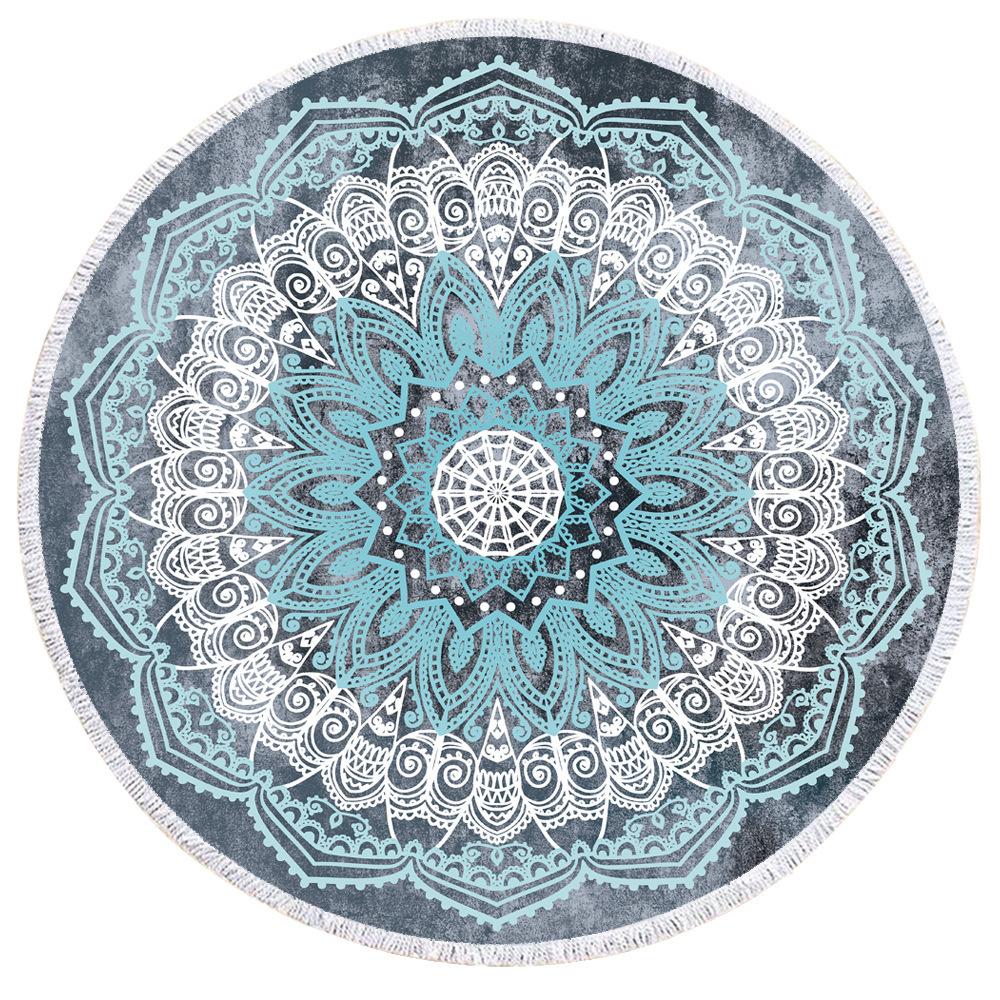 Round Beach Towel With Fringed Digital Printed Bohemian Microfiber Bath Towel Yoga Mat Custom