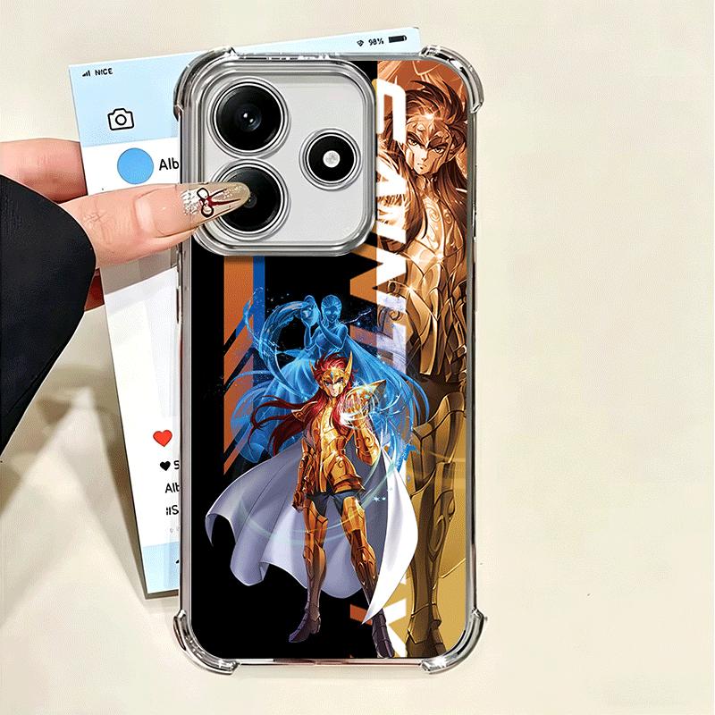 Anime S-Saint S-Seiya Plating Phone Case For Xiaomi Poco X5 X6 X7 X8 Pro Max F8 Ultra F7 M8 M7 M5S Redmi 15C 15 14C 13C 13 X3 12