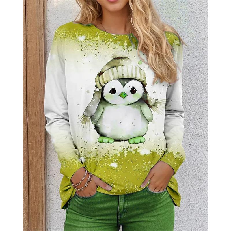 

Осенне-зимний узор пингвина женские футболки с длинным рукавом 3D-принт в рождественском стиле уличная женская футболка 3XL плюс размер топы 6XL