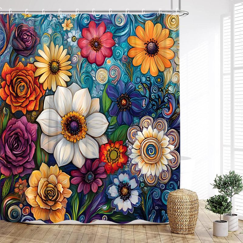 Vintage Boho Floral Shower Curtains Colourful Flowers Botanical Pattern Modern Polyester Fabric Home Bathroom Curtain Decor Set