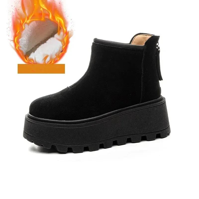 8,5CM Wildleder Kuh Echtleder Mode Damen Stiefeletten Plateau Keil Winter Plüsch 2025 Herbst Stiefel Frühling Schuhe Schaft