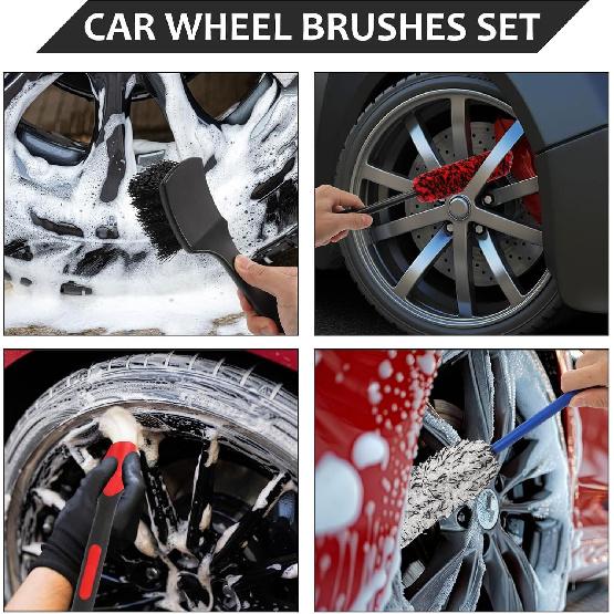 5 Pack Car Wheel Cleaner Brush Kit, Microfiber Cleaning Brush for Tire & Rim, Bendable & Durable, Detailing Brush Set for Cars, Trucks, Suvs &