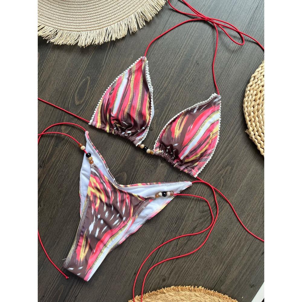 

Микро Бикини 2025 Сексуальный Женский Купальник Купальный Костюм Женский Стринги Набор Бикини Бикини Купальный Костюм с Принтом Купальные Костюмы Пляжная Одежда L