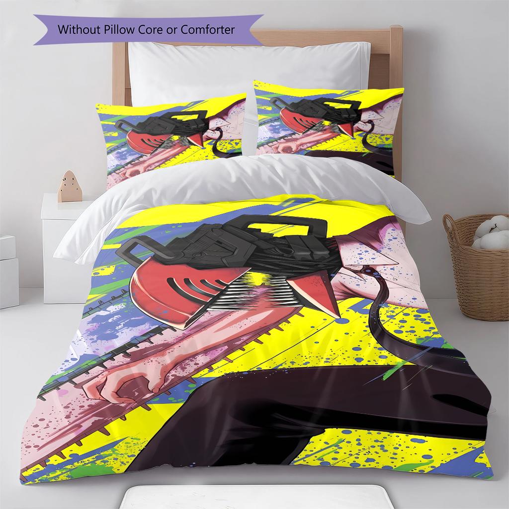 Chainsaw Man Pattern Bedding,Quilt Set Quilt Cover Pillowcase Home Birthday Gift (1 * duvet cover + 2 * pillowcase, without core)