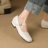 New Four-season Leather Shoes Casual Solid Color Buckle Women's Low-top Shoes Single Shoes Low-heeled Flat Shoes Square Head Square Heel