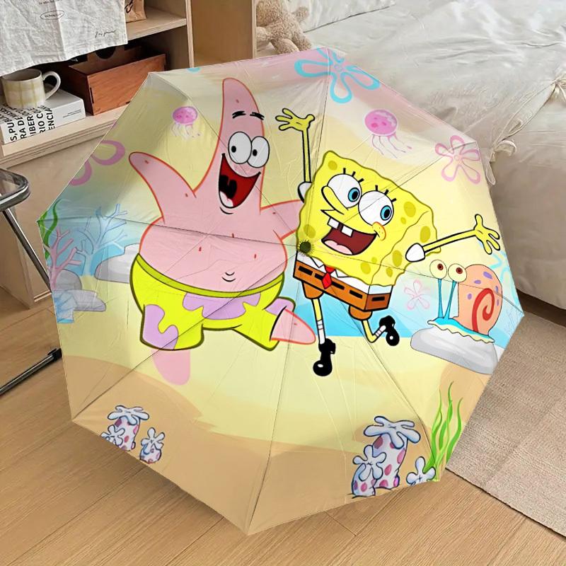 1pc SpongeBob, Patrick Star Automatic Umbrella | Portable Foldable 8-Rib Manual Open, Cute Halloween & Christmas Gift for Outdoor, Casual Accessory, D