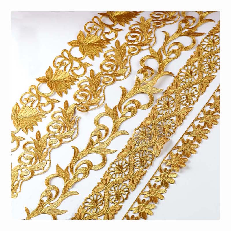 Gold Silver Thread Heavy Embroidery Lace Ribbon Shiny Diy Ethnic Garment Costume Dress Embellished Textile Iron-on Lace Trims