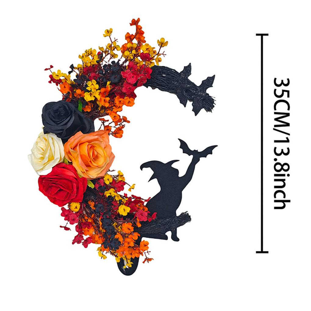 

1PC Halloween Wreath, Plastic Crescent Moon Cat Design with Rose Accents, Festive Front Door Window Wall Decor, for Christmas