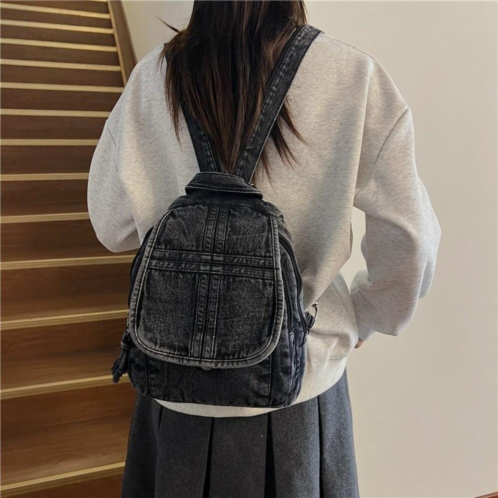 Fashion Dual-Use Denim Backpack Multi-Functional Denim Fabric Travel Bag Large Capacity Retro Backpack Casual Use