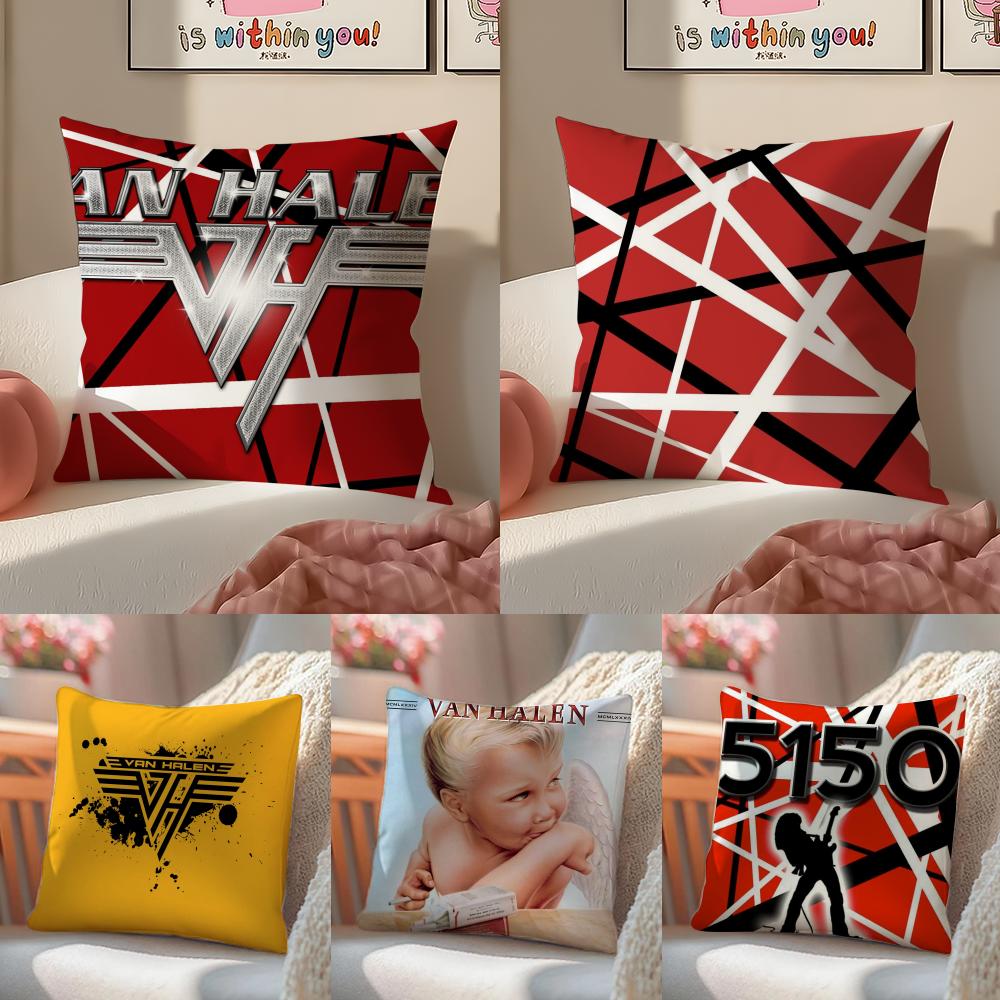Eddie V-Van H-Halen Band Pillow Case Double-Sided Plush Sofa Cushion Covers Organic Breathable Invisible Zipper