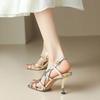 Summer Women Sandals Sheep Suede Leather Thin Heel Shoes Sexy High  for Vintage Roman