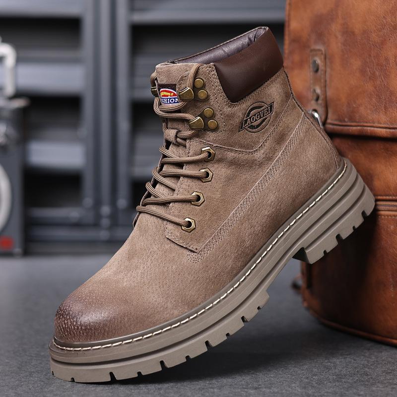 Martin Boots Men's 2 Leather High-top Rhubarb Boots, Winter Workwear Plush Cotton Shoes, Men's Snow