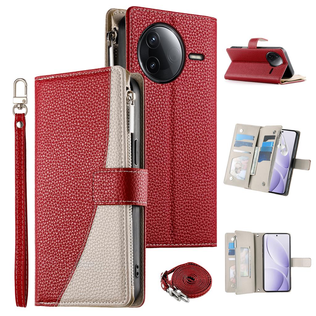 Leather Case For Xiaomi Redmi K80 Pro 5G/K80 5G/Poco F7 Pro 5G/F7 Ultra 5G Zipper Wallet Color Splicing Flip Phone Cover with Straps