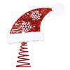 Unique Tree Top Decoration Santa Hat Christmas Topper with Fluffy Pom Ball, 10 Inch Metal Red Fabric Wire Treetop Ornament Spring Base for