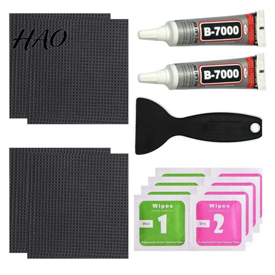 Kit di riparazione per buchi di trampolino, 1 set, 4x4 pollici, con raschietto, spatola adesiva, tergivetro, impermeabile, copertura per strappi, quadrato, nero, resistente