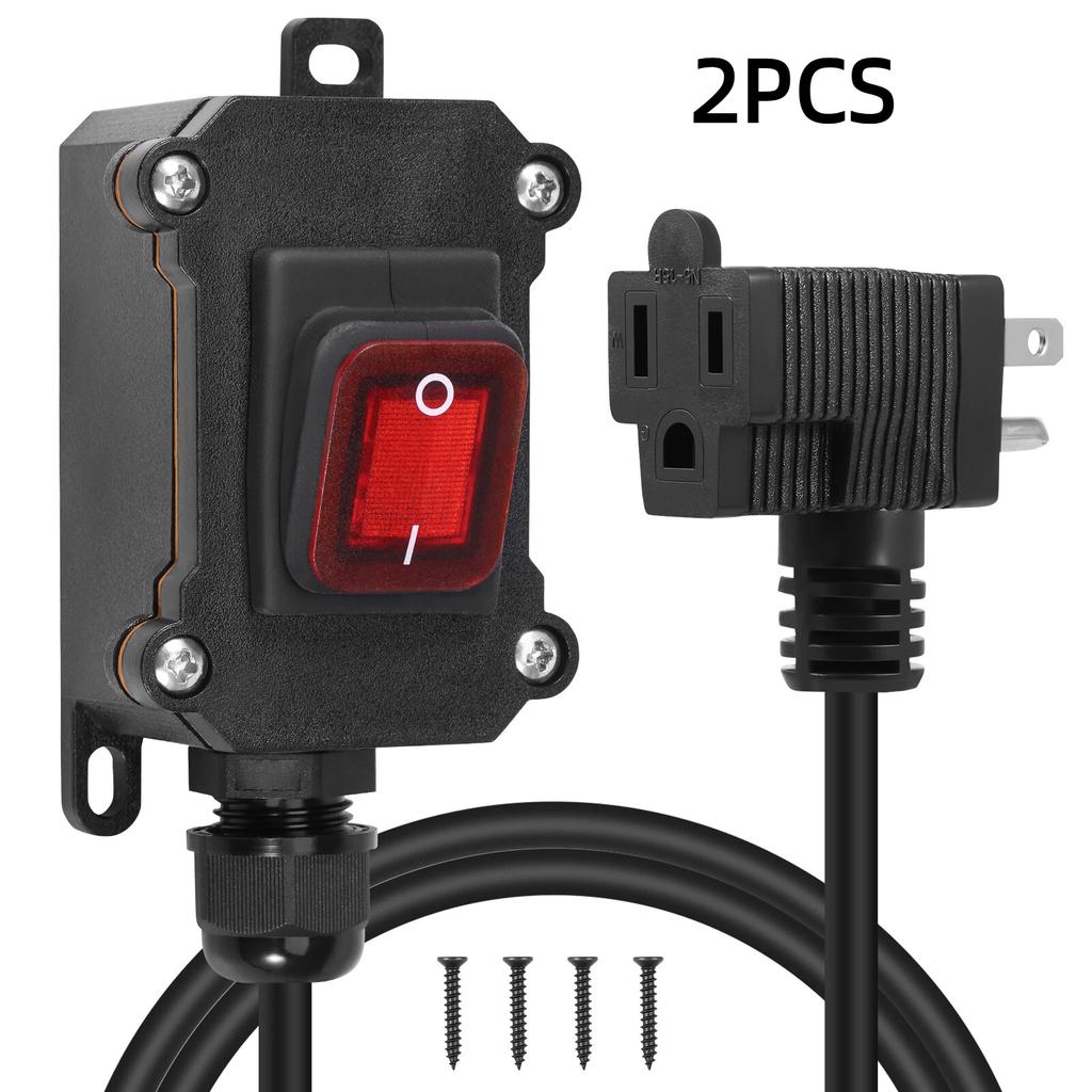 1/2PCS Inline Cord Switch with 3 Prong Plug Waterproof Marine Rocker Switch with LED Power Cord for Outdoor Appliance Equipment