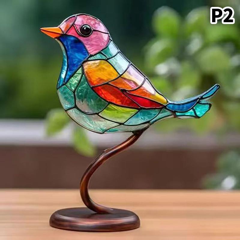 1 Stück Buntglas-Acryl-Vögel auf Ast Desktop-Ornamente Acrylmaterial