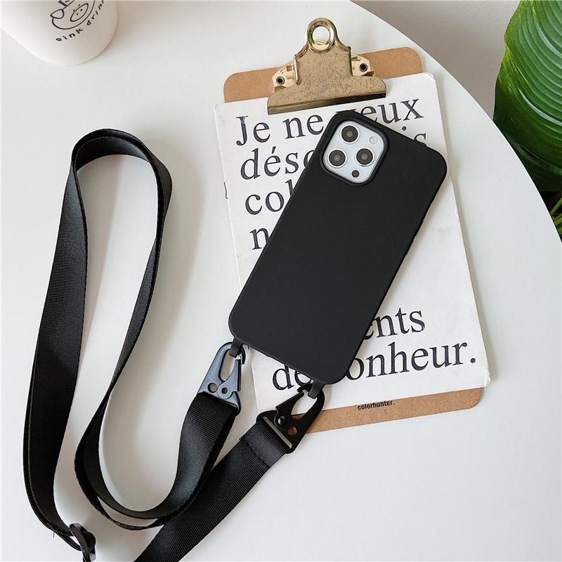 Crossbody Lanyard Matte Silicone Soft Case For iPhone 15 Pro Max 14 13 12 11 XR XS X 7 8 Plus Necklace Strap Shockproof Cover