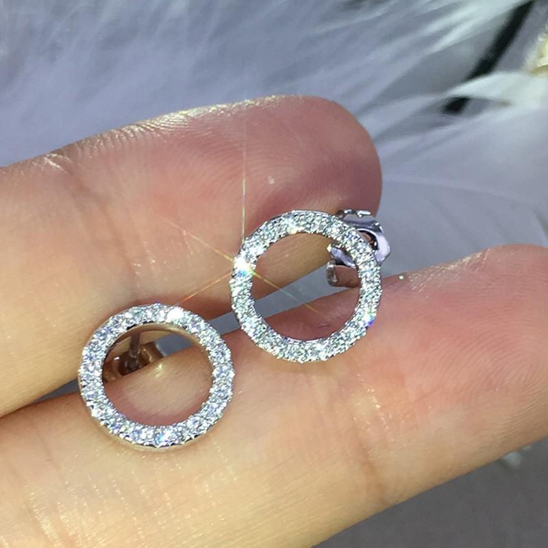 Hot sale ins cold wind earrings, temperament hollow circle zircon stud earrings розовый