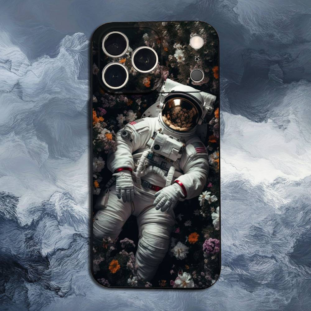 Cute Astronaut For iPhone 12,14,13,15,16,11,17,X,Mini,XR,SE,XS,Plus,Pro,Max,8,7,Soft Silicone Black Case