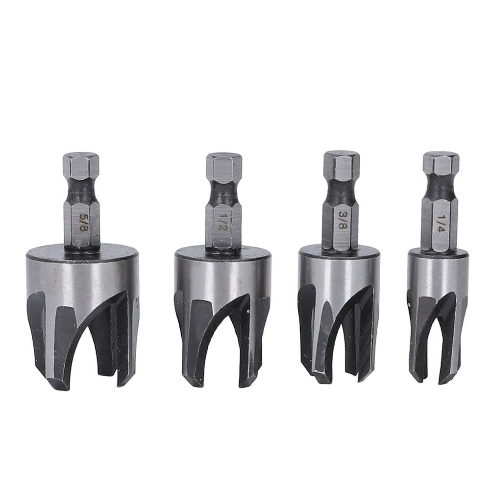4pcs 1/4in Hex Shank Wood Dowel Drill Set 6.35mm Hex Shaft Cutting Tool Woodworking