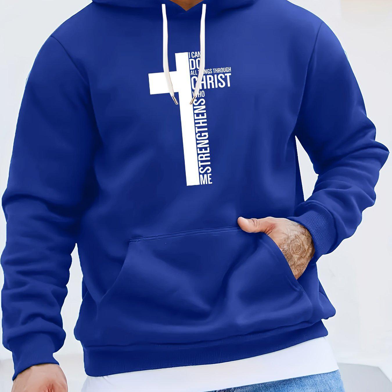 

Men s 2025 Creative Black & White Cross Pattern Hoodie with Curved Hood M