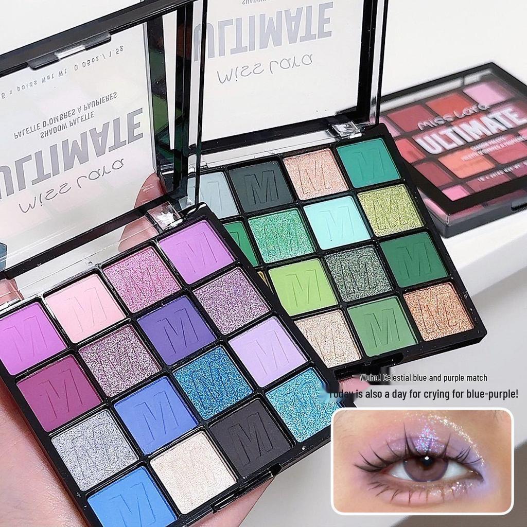 Miss Lara Dazzling 16-Color Eyeshadow Palette - Shimmer & Matte for Stage and Student Makeup