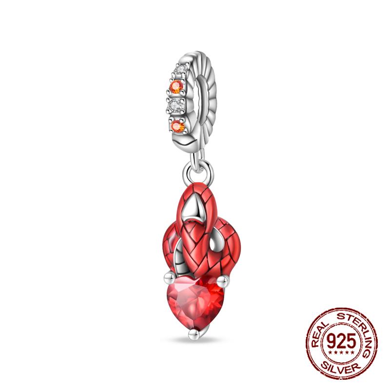Red Color Series Charms Beads Copper Blood Heart Love Car Strawberry Fruit Dangle Fit Original Bangle Bracelet Diy Jewelry