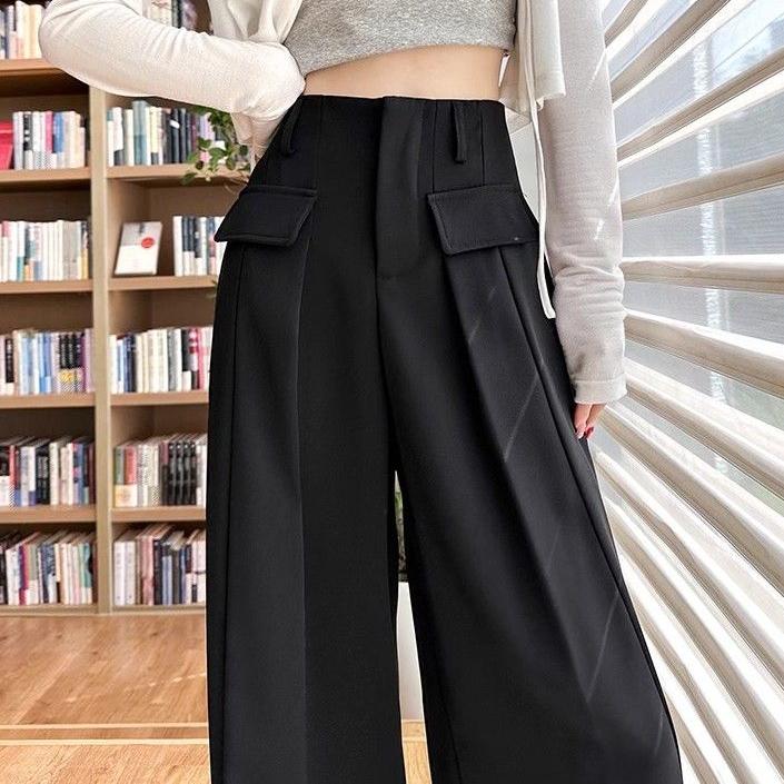 Vår og høst Løse og komfortable svarte bukser med vidde ben for kvinner