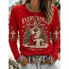 Women’s Autumn Long-Sleeve Christmas T-Shirt Crew-Neck Pullover with Holiday Letter Print Loose Fit Casual Street-Style Top