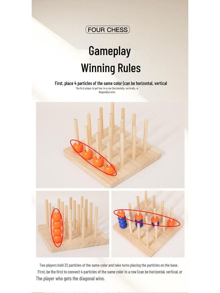 Gioco 3D Quattro in Linea: Giocattolo Educativo Multigiocatore, Scatola di Legno, Multicolore, 0,34 kg