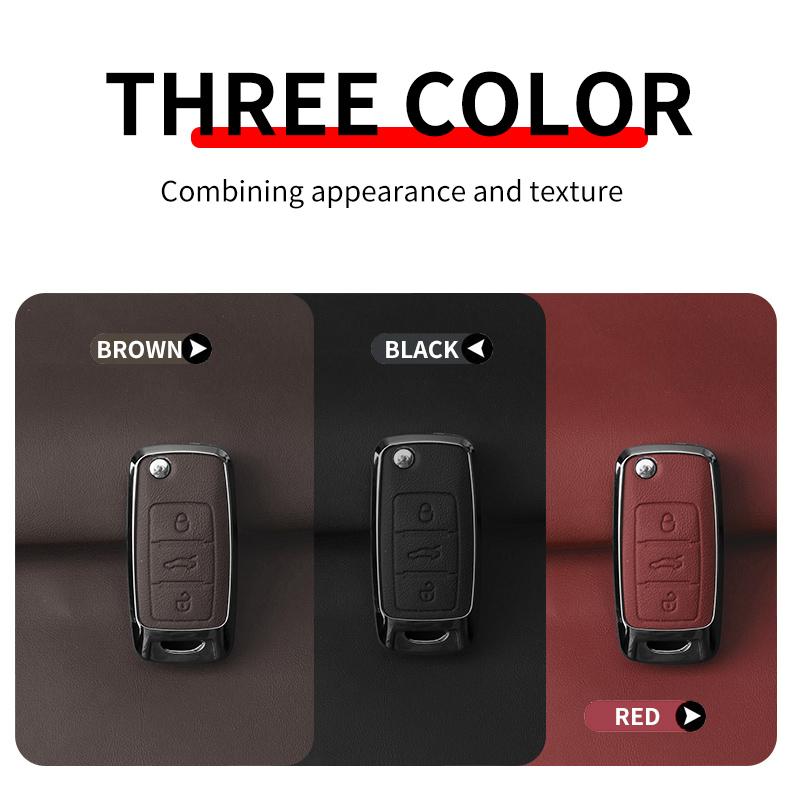 Copritasto in Metallo e Pelle per Chiave Auto per VW Volkswagen Polo Tiguan Passat B5 B6 B7 Golf 4 5 6 MK6 Jetta Lavida Skoda Octavia Seat
