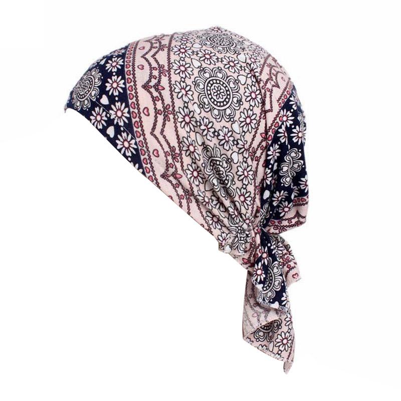 Women Printed Muslim Turban Pre-tie Style Cancer Chemo Hat Beanie Scarf Turban Head Wrap Cap  Headwear Lady Hair Accessories
