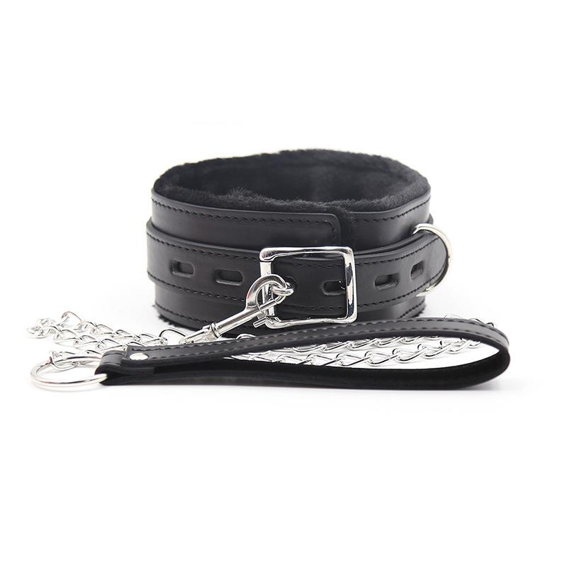 Bdsm Sex Collar Bondage Necklace Leather Plush Leash Steel Chain Dog Chain Punish Neck Collars Sex Toys For Woman Man Couples