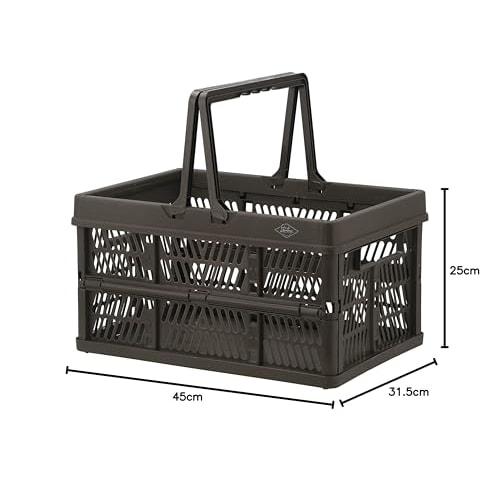 Fujiboeki Folding Container Basket, Khaki, 45cm Wide x 31.5cm Deep x 25cm High, with Handle for Easy Carrying, 26L Capacity, Large Size, Product Numbe