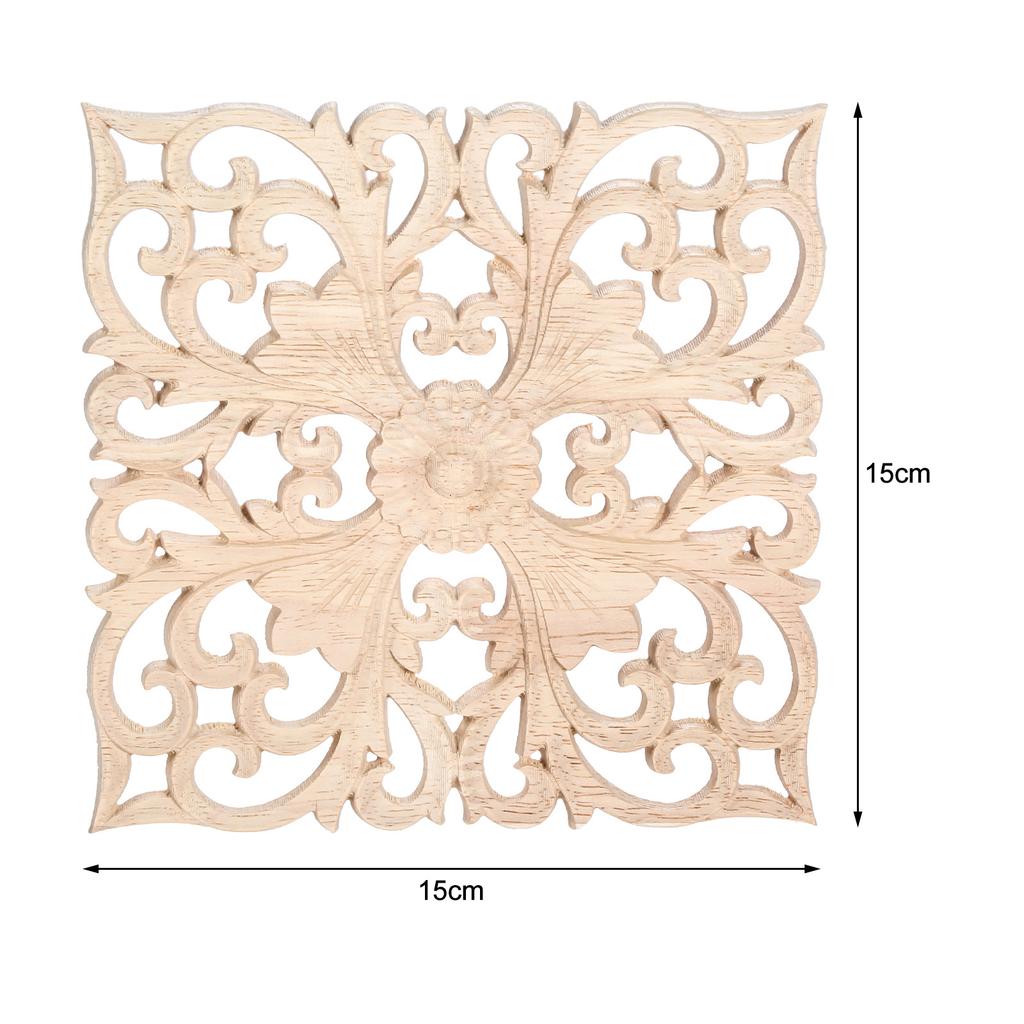 1pc Square Carved Unpainted Wood Ornamental Applique Mouldings Onlay Decal Hollow Flower Cabinet Furniture Decor