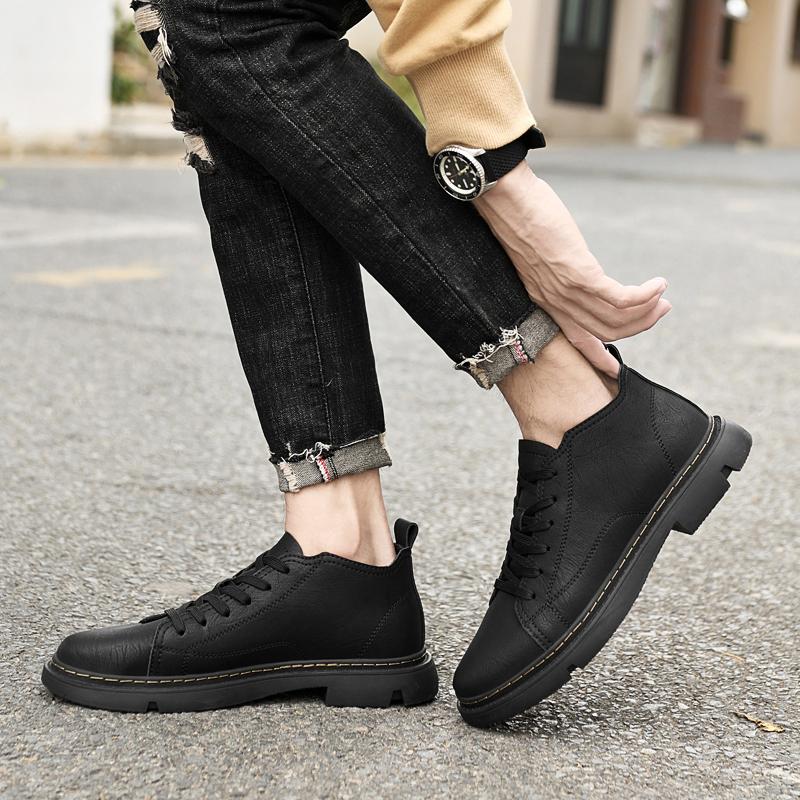 Men Ankle Boots Lace Up Hard-Wearing Vintage Cool Streetwear Simple Motorcycle trend Boots All-match Fashion Men Casual Boots