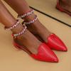 Fashion Rhinestone Ankle Strap Flat Heel Sandals Women Sexy Pointed Toe Gladiator Sandls Woman 2025 Summer Buckle Party Shoes Plus Size