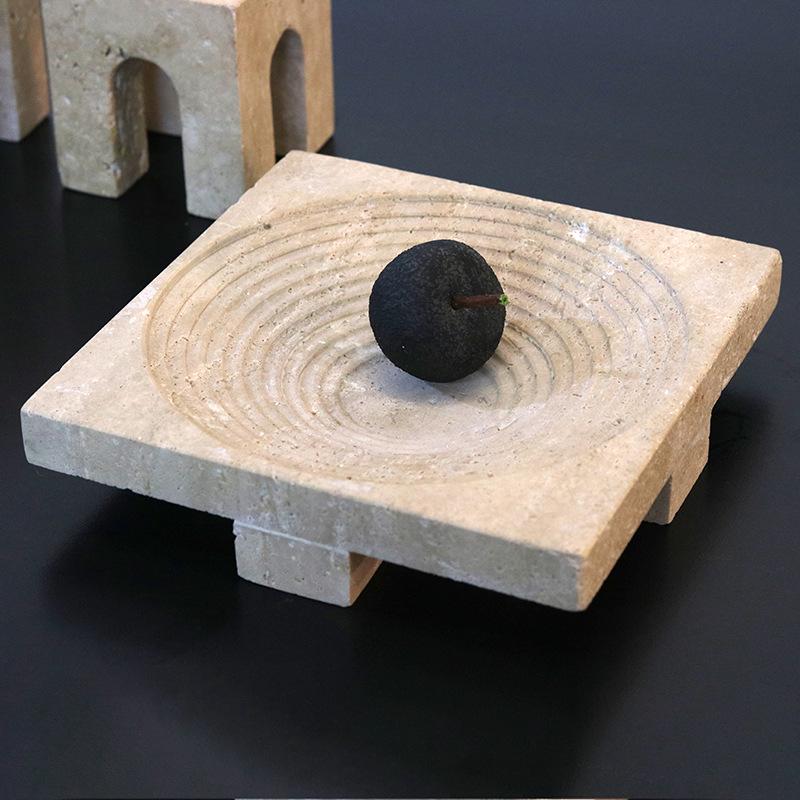 Wabi-Sabi Faux Stone Square Tray: Creative Carved Pattern for Incense, Coffee Table, or Fruit Bowl.