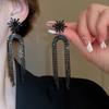 Silver Needle Feather Fringed Earrings Long Light Luxury Atmospheric Stud Earrings Personalized Design Earrings