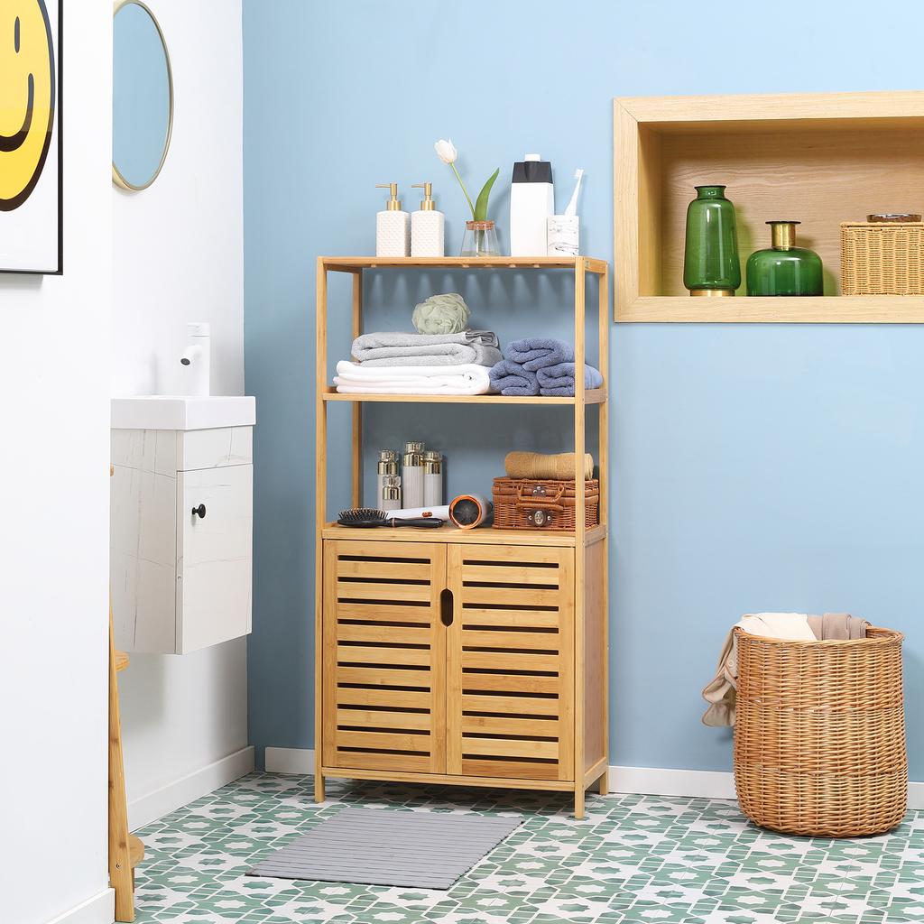 Bathroom Cabinet Bathroom Chest Of Drawers With Louvered Doors Bathroom Shelf Bamboo Wood Natural Wood