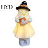 Festive Accent Light Halloween Pumpkin Ghost Night with Witch Hat, Resin Soft Glow Gift for Plug-in LED Bedroom Light, Spooky Wall Sconce Party Home